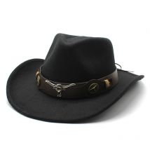 Chapeau de Cowboy occidental en laine avec tête de vache pour hommes et femmes, chapeau en feutre à grands bords, offre spéciale, nouvelle collection 2024