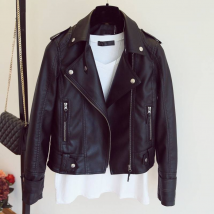 Veste en cuir pour femme, veste courte en cuir PU pour printemps et automne