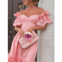 Robe longue sexy à pois et épaule dénudée pour femme
