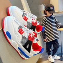 Sports 2024 Spring New Korean Edition Children's Running Leather Fashionable Middle and Big Boys' Casual Shoes