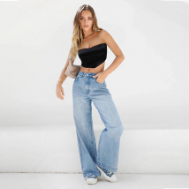 Women's Clothing High Waisted Loose Wide Leg Jeans Floor Length Jeans