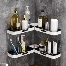 Foldable Corner Shelf For Bathroom & Kitchen - Wall Mounted No-Drill Storage Organizer With Drainage