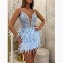 Robe courte en plumes pour femme Robe de soirée sexy pour banquet
