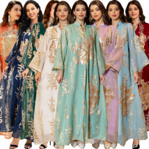 Robes pour femmes musulmanes en gaze brodée de paillettes dorées