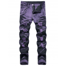 Vêtements pour hommes Pantalons en denim déchirés violets et noirs personnalisés de haute qualité à la mode