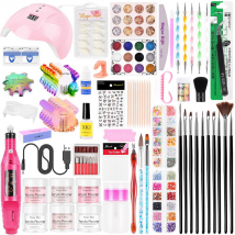 Acrylic Nail Art Kit/Set Acrylic Powder Brush Glitter File French Tips UV Lamp Nail Art Decoration Tools Nail Drill Kit For Beginners