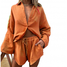 Chemises et shorts décontractés en coton et lin pour femmes