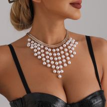 Collier à pampilles multicouches en perles longues, chaîne de pull exagérée avec lettre de personnalité tendance, chaîne de clavicule