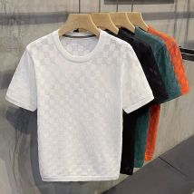 Vêtements pour hommes mince creux tricoté à manches courtes version coréenne pour hommes de maille respirante col rond pull tricoté t-shirt pour hommes
