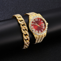 Ensemble de montres de luxe Iced Out pour hommes : quartz en diamant artificiel, étanche, style hip hop, cadeau parfait.