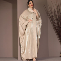 Women's Clothing Middle East Modest Muslim Fashion Bright Silk Satin Bat Sleeve Robe