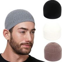 Chapeau arabe musulman tricoté pour hommes et femmes, chapeau en peau de melon jacquard ondulé, casquette ronde en laine