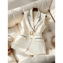 Gilet de costume blanc pour femme, joli pour le début de l'automne, haut de gilet à taille rajeunissante