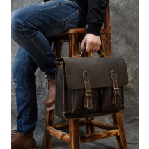 Vintage Men Briefcase Crazy Horse Genuine Leather Man Male Laptop Handbag Large Shoulder Messenger Portfolio Bag
