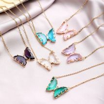 Nouveau collier papillon en acier inoxydable cristal pour couple de copines, simple et doux, chaîne de clavicule, pendentif