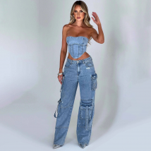Women's Clothing low waist three-dimensional pocket patchwork jeans