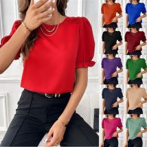 Women's Clothing Women's Blouse Short Sleeve Blouses Elegant Streetwear Solid Color