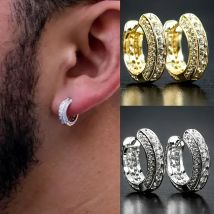 creative couple HOOP earrings are inlaid with zircon gold men's ear buckles trendy unisex earrings hot sale