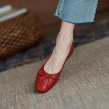 Chaussures plates en cuir véritable pour femmes, moutons super doux, style printemps et automne, ballerines à bout rond peu profond et nœud papillon, chaussures à râteau