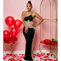 Robe longue sexy en gaze transparente à col licou pour femme