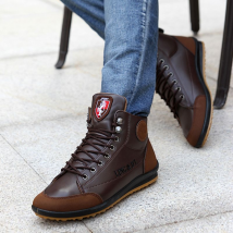 Bottes en cuir pour hommes, chaussures de marche à lacets, mode printemps-automne, montantes, plates, Cowboy