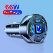 Le chargeur de voiture à affichage numérique 66W 2USB + 2type-c prend en charge le chargeur de voiture à charge ultra rapide chargeur de voiture à charge rapide