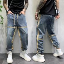 American style high street jeans, men's elastic waist, slim fit, versatile casual pa, leggings, Harlan carrot long