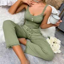 women's multi-color lace suspender trousers two-piece suit ladies home clothes pajamas