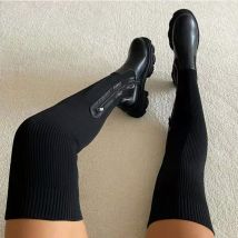 Women’s Shoes Thick Bottom Round Head Knitted Stitching Over-the-knee Women's Boots