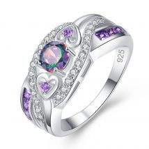 Cao Shi bague améthyste en forme de coeur couleur zircon plaqué or blanc et bague en argent bijoux de main
