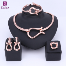 Women African Jewelry Sets Rose Gold Fashion Bridal Wedding Elegant Necklace Earring Bangle Ring Jewelry Sets