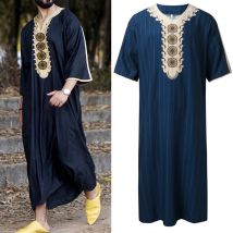 Men's Muslim Robe Arab Ethnic Loose Casual V-neck Sleeve Jumpsuit