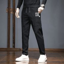 Vêtements pour hommes Pantalon ultra fin en denim jacquard à six poches pour hommes, tendance, élastique, ultra fin, culotte respirante pour hommes