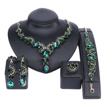 Luxury Statement Necklace Earrings Bracelet Ring Jewelry Sets for Women Crystal Bib Gold Color Chain Bridal Jewellery