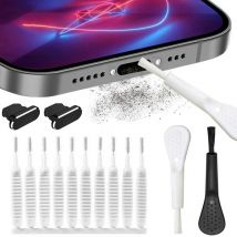 Bouchon anti-poussière pour port de chargement de téléphone portable avec kit de brosse de nettoyage pour iPhone 14 13 12 11 Pro Max AirPods IPad pour port Lightning anti-poussière
