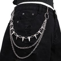 Tenue de scène hip-hop punk avec rivets en métal, chaîne de taille multicouche, accessoires pour jeans