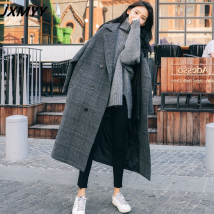 JXMYY Plus Size Fat Sister Mid-Length Over-The-Knee Woolen Coat For Fall/Winter 2023 New Thin Houndstooth Plaid Coat