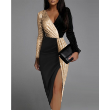 Robe patchwork à sequins pour femmes