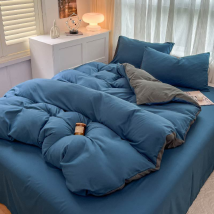 Solid color four piece set, simple washed brushed duvet cover, modern style student dormitory spring bedding