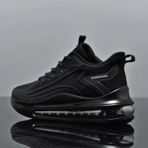 Chaussures de sport basses respirantes et tissées pour homme, chaussures de course et de voyage tendance à coussin d'air