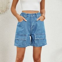 Vêtements pour femmes Été Lavé Taille élastique Vêtements de travail Shorts en jean décontractés