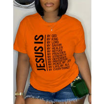 T-shirt col rond femme lettres imprimées