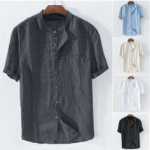 Men's Shirts New Short-sleeved Summer Stand-up Collar Shirts Men's Casual Shirts Cotton and Linen Shirts
