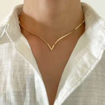 Qianbihe Réglable Longue Chaîne Oblate Hommes Collier En Forme De V Charme Collier Ras Du Cou Bijoux Accessoires-Argent