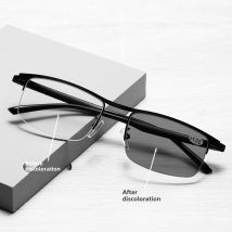 Lunettes de lecture photochromiques anti-bleues à demi-monture Lunettes de lecture bifocales multifocales progressives à zoom automatique pour hommes