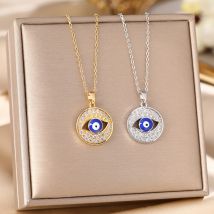 Devil's Necklace Women's Full Diamond Blue Eye Pendant Light Luxury Titanium Steel Lock Chain Jewelry