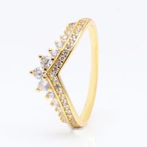 Women's Jewelry Crown Wishbone Ring - Elegant Stackable Princess Ring, Gold-Tone Fashion Statement Piece, Gift For Her, Sizes 50-60