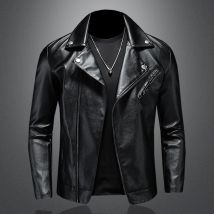 Men's Clothing Leather Jacket Handsome Leather Jacket Stand Collar Oblique Zipper Slim Fit Cycling Clothing Motorcycle Jacket
