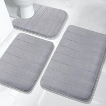 Soft & Absorbent Bath Mat - Non-Slip Shower Rug For Bathroom Floor (Quick-Dry Machine Washable 24"X16" Gray/White Memory Foam Cushion)​​