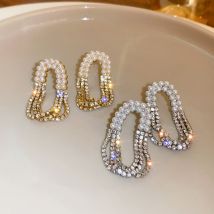 Boucles d'oreilles à pompon elliptique en argent 925S, aiguille en cristal strass diamant perle, clous d'oreille de luxe, accessoires bijoux pour femmes